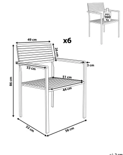 New Beliani Set di 6 sedie da giardino VIAREGGIO Legno di teak Marrone Argento Marrone