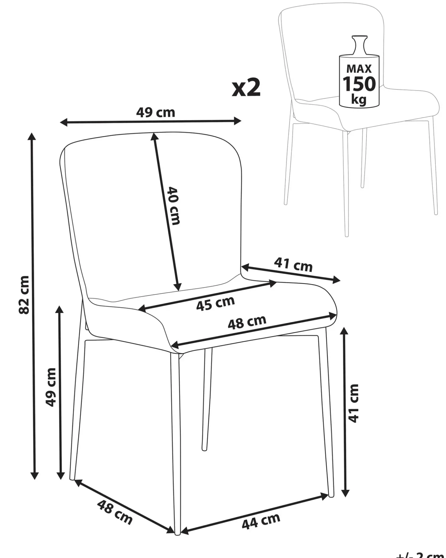 Set di 2 sedie da pranzo ADA Tessuto Blu