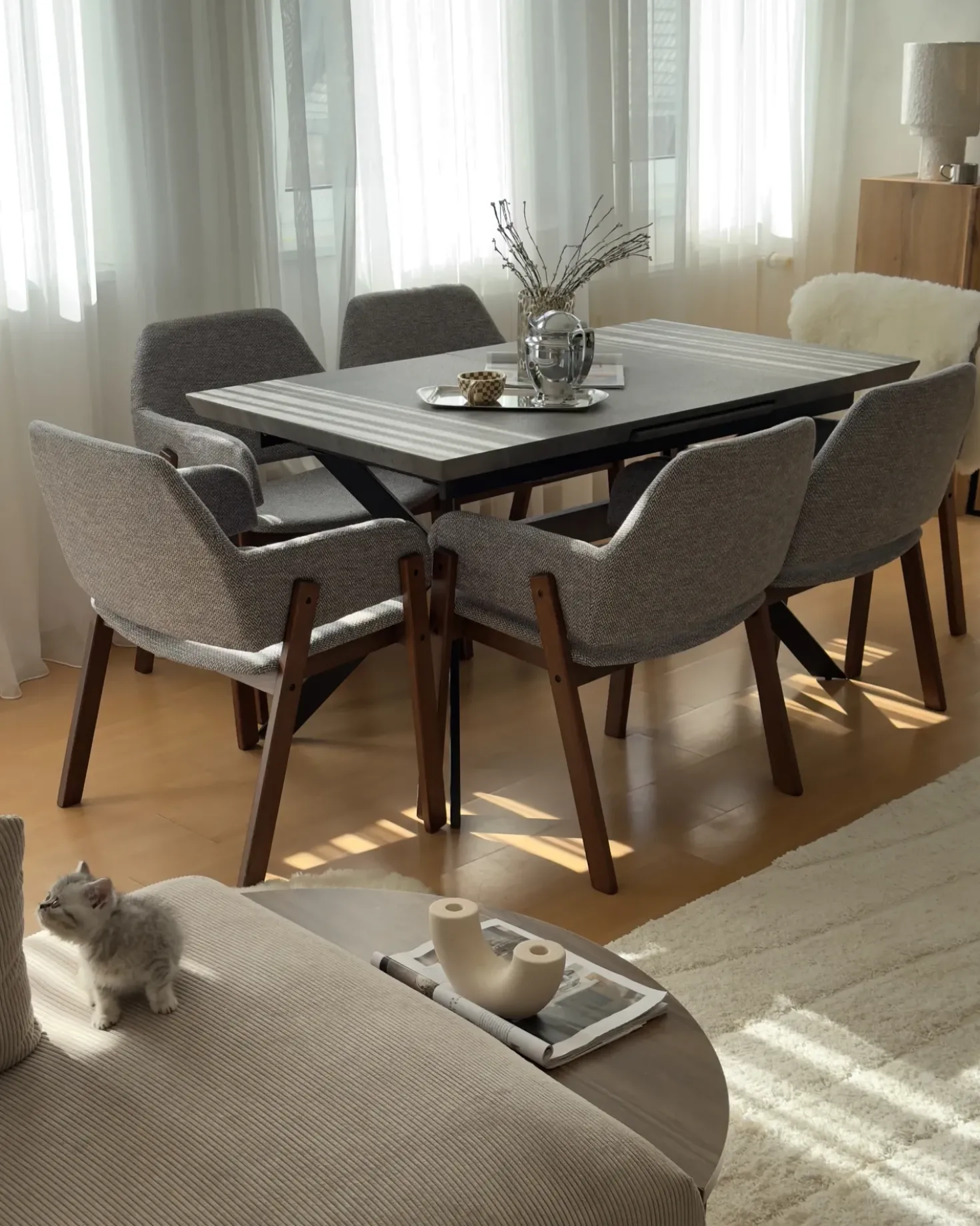 Set di 2 sedie da pranzo ALBION Tessuto Grigio