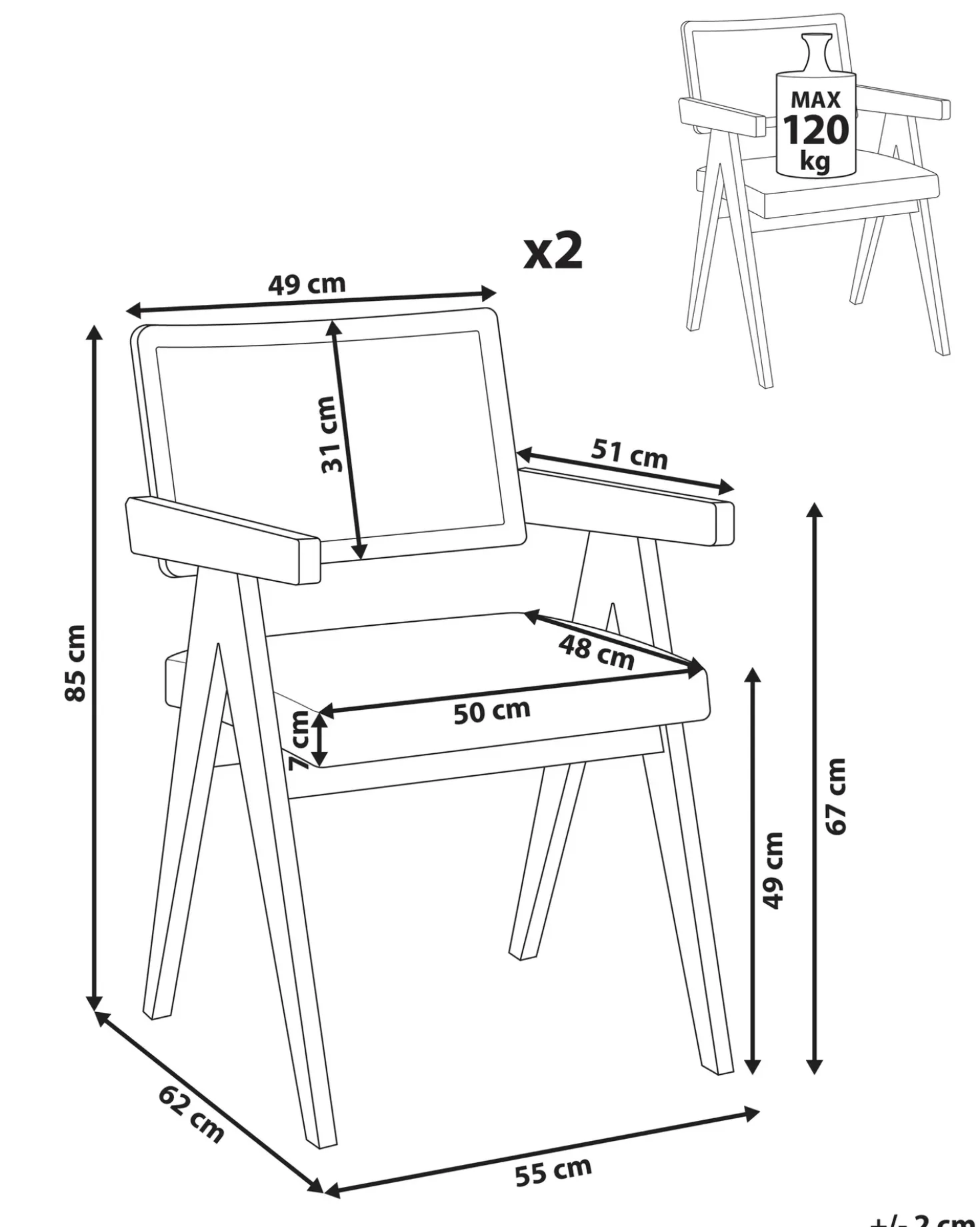 Set di 2 sedie da pranzo AVA Legno Marrone chiaro/Beige