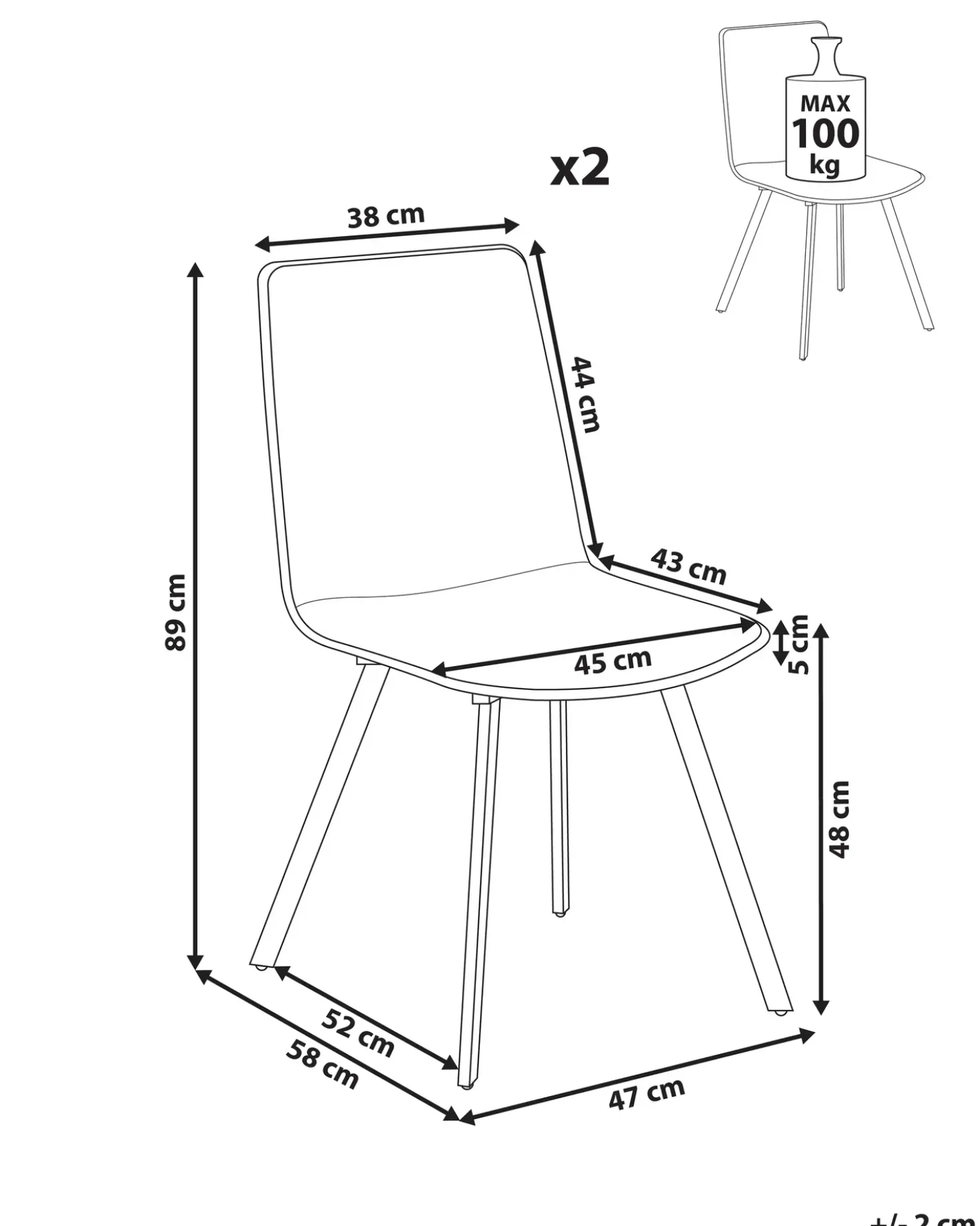 Set di 2 sedie da pranzo CARVER Tessuto Beige