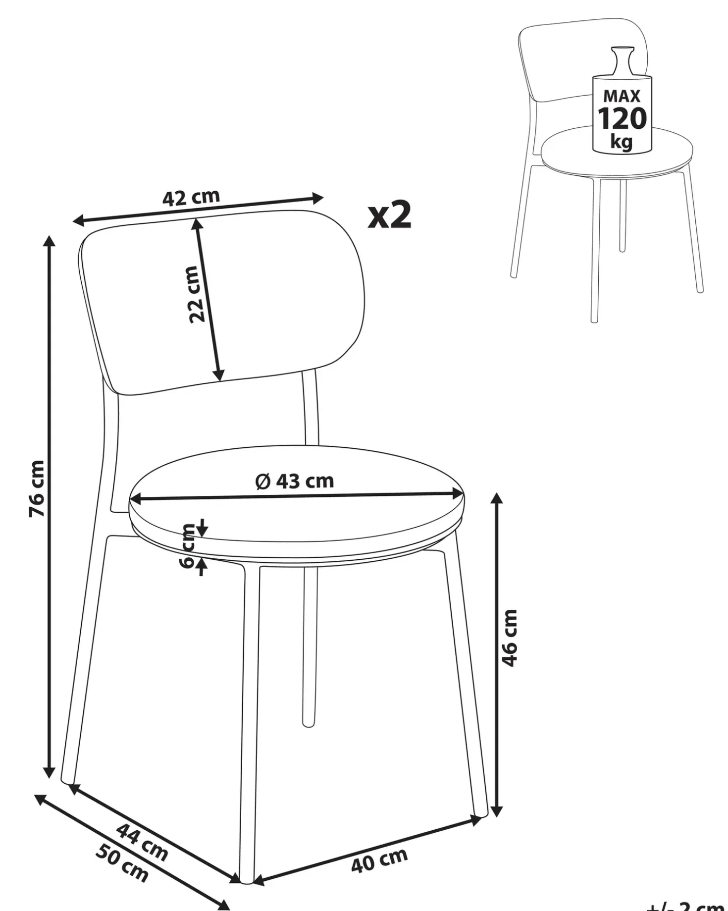 Set di 2 sedie da pranzo CASEY Tessuto Verde scuro
