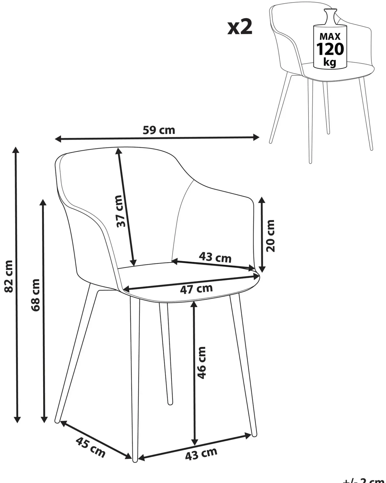 Set di 2 sedie da pranzo ELIM Tessuto Beige chiaro
