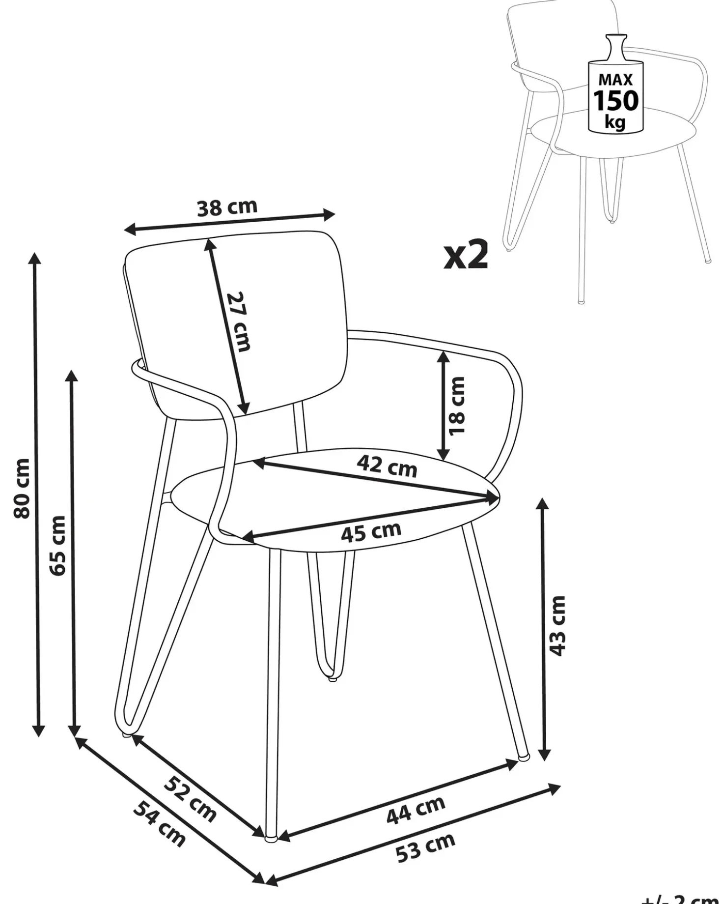 Set di 2 sedie da pranzo ELKO Tessuto Arancione