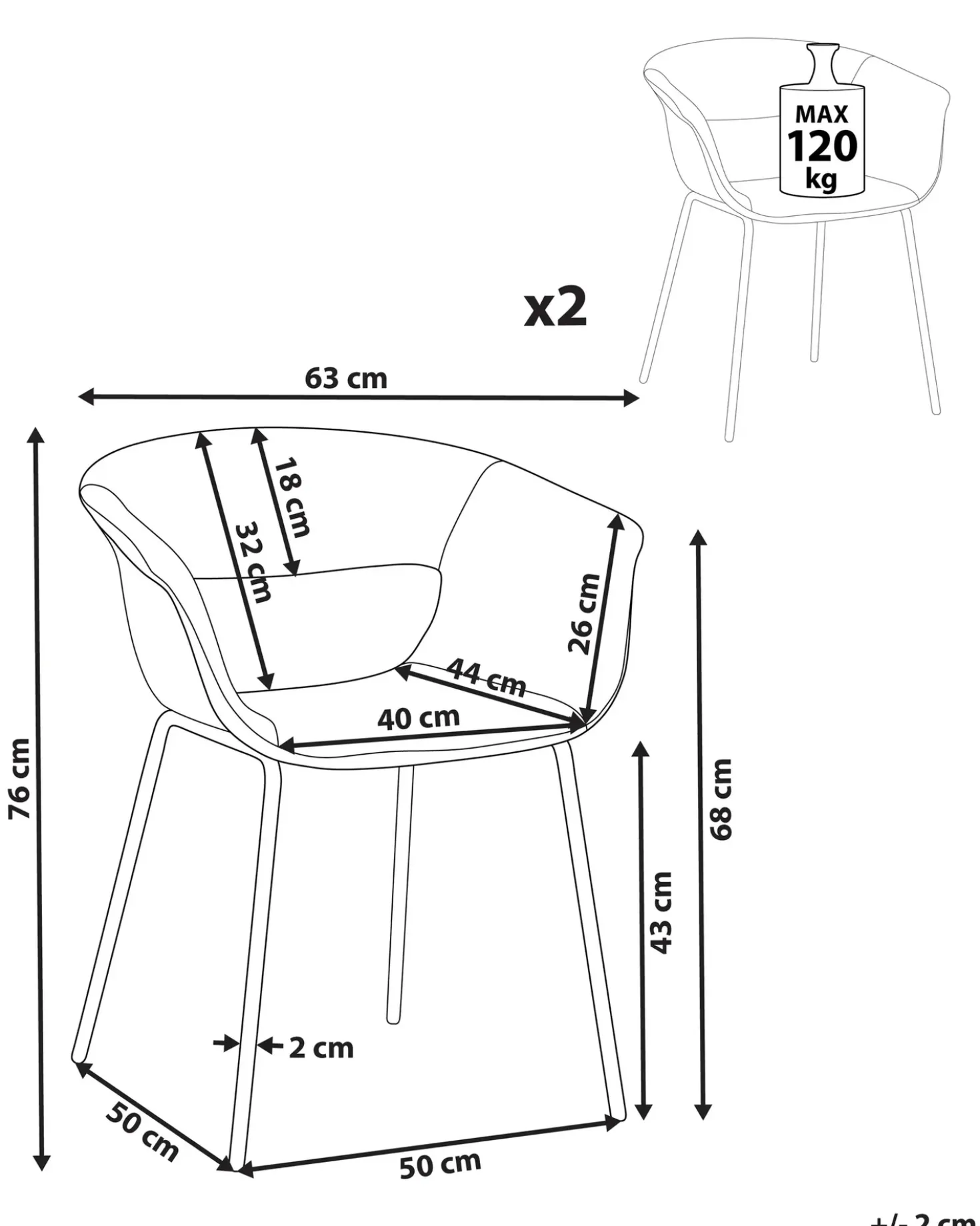 Set di 2 sedie da pranzo ELMA Tessuto Grigio chiaro