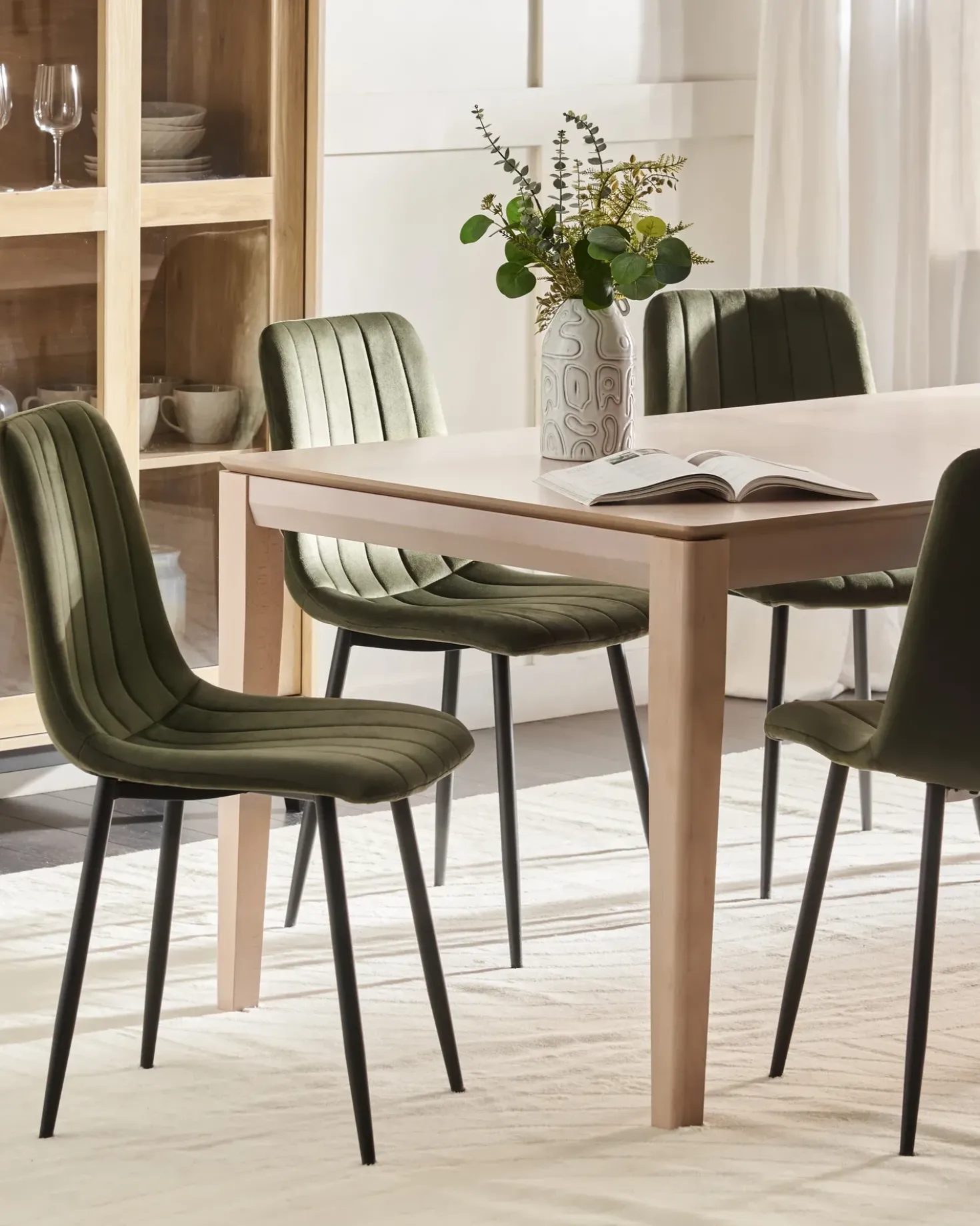 Set di 4 sedie da pranzo KALISPELL Velluto Verde oliva