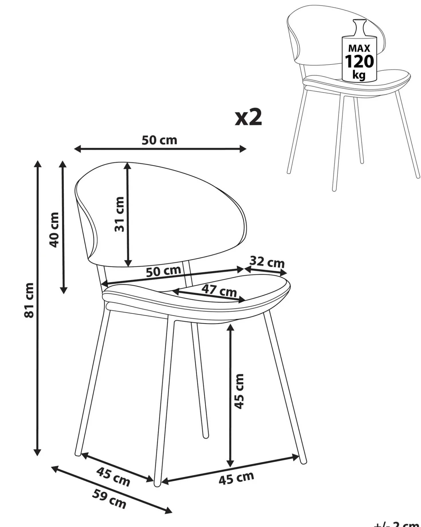 Set di 2 sedie da pranzo KIANA Tessuto Verde scuro