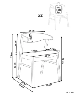 Set di 2 sedie da pranzo LILLY Tessuto Marrone/Bianco Sporco
