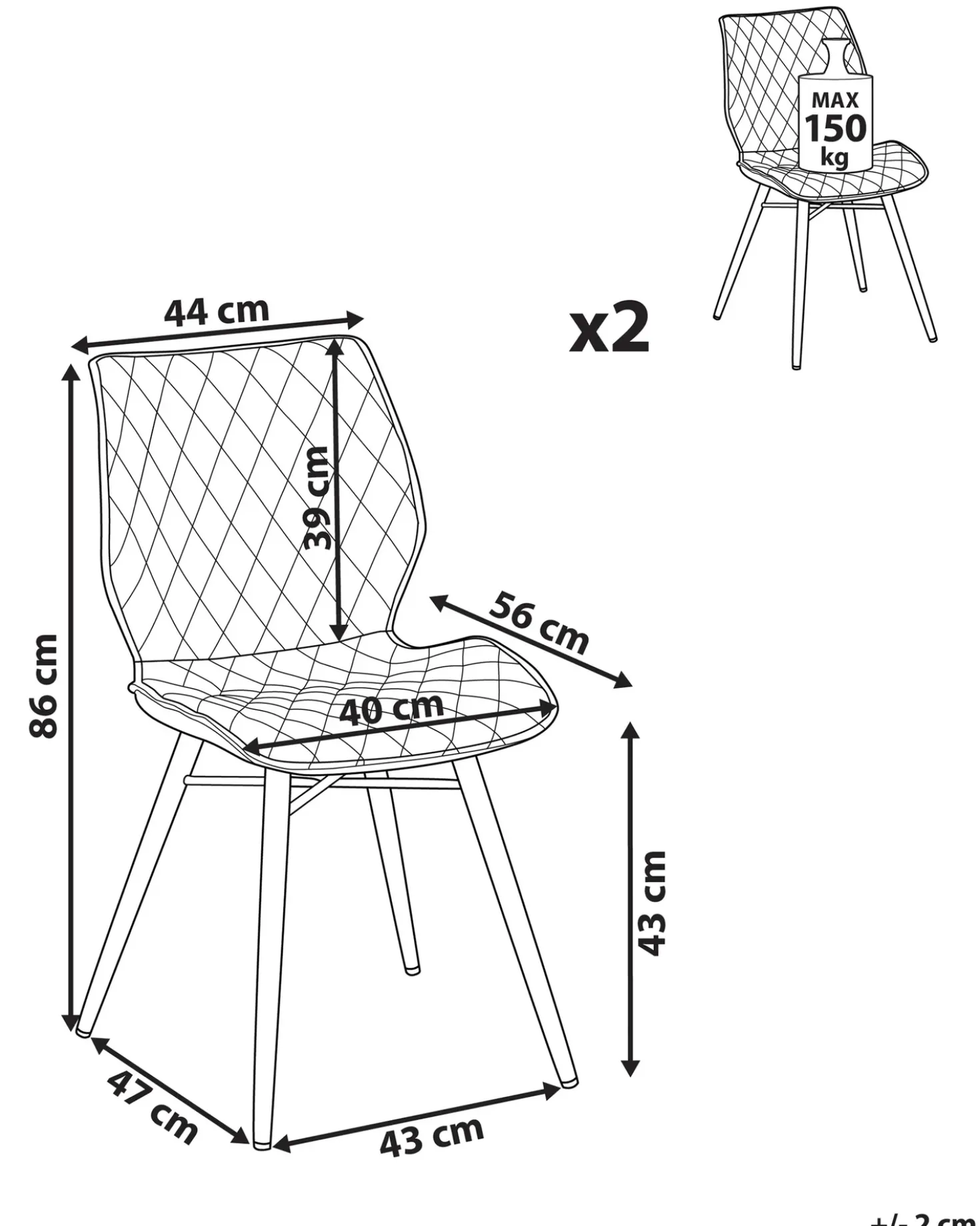 Set di 2 sedie da pranzo LISLE Tessuto Grigio