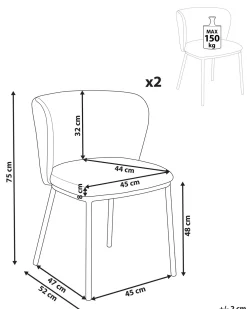 Set di 2 sedie da pranzo MINA Tessuto Tortora