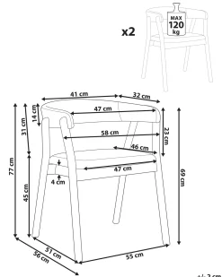 Set di 2 sedie da pranzo MYLO Tessuto Marrone chiaro/Grigio