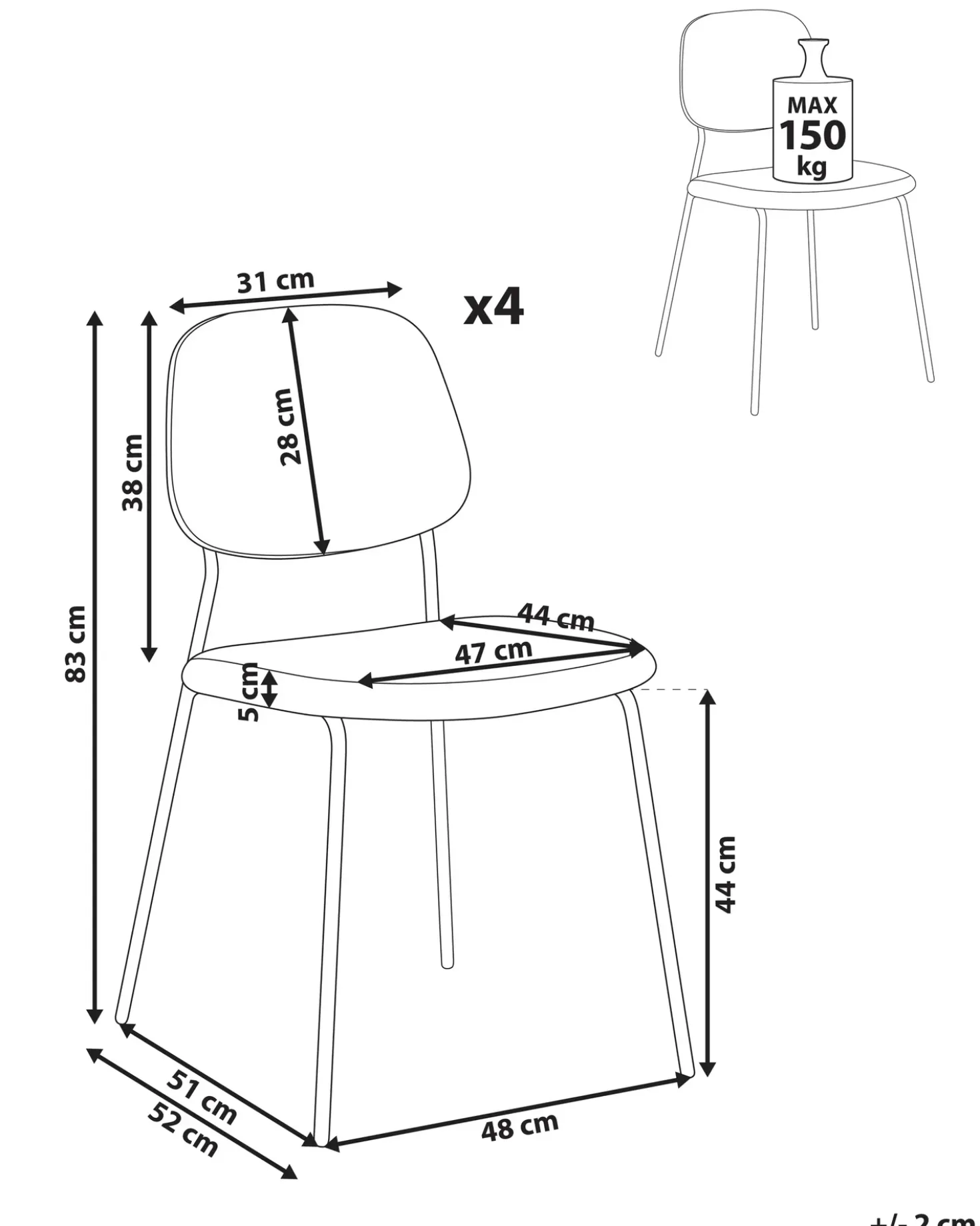 Set di 4 sedie da pranzo RILEY Tessuto Grigio