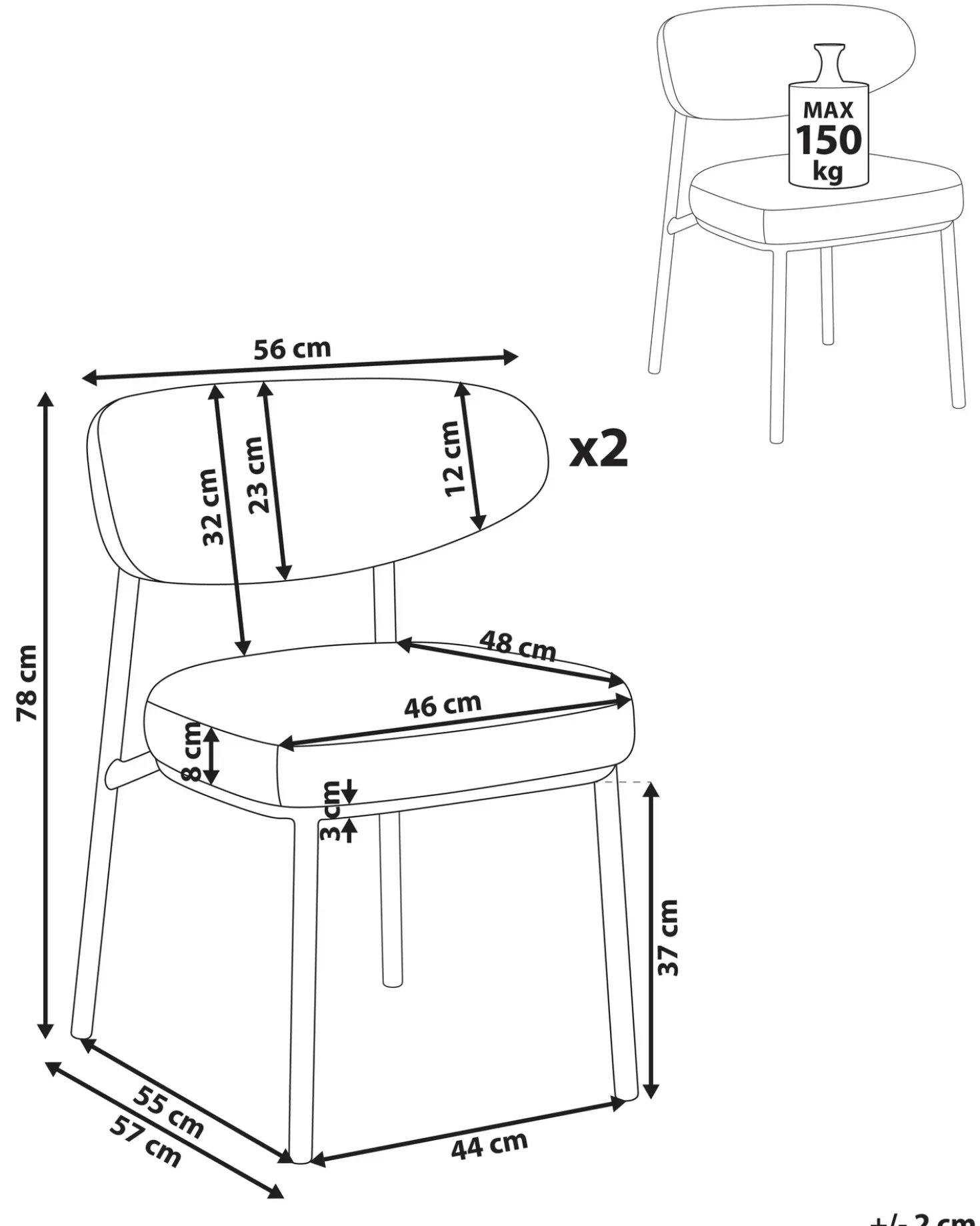Set di 2 sedie da pranzo UNITY Bouclé Tortora