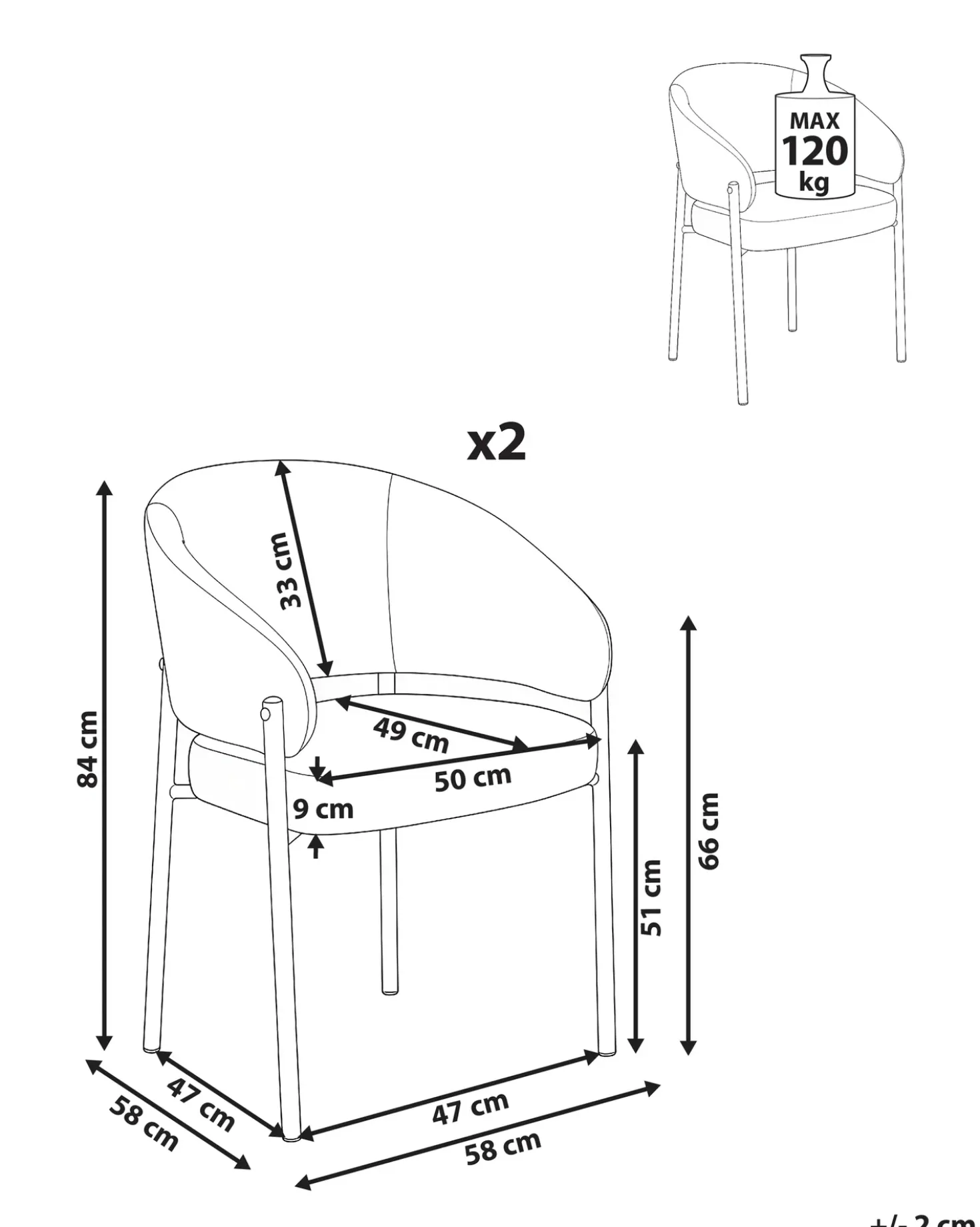 Set di 2 sedie da pranzo ZANE Tessuto Tortora