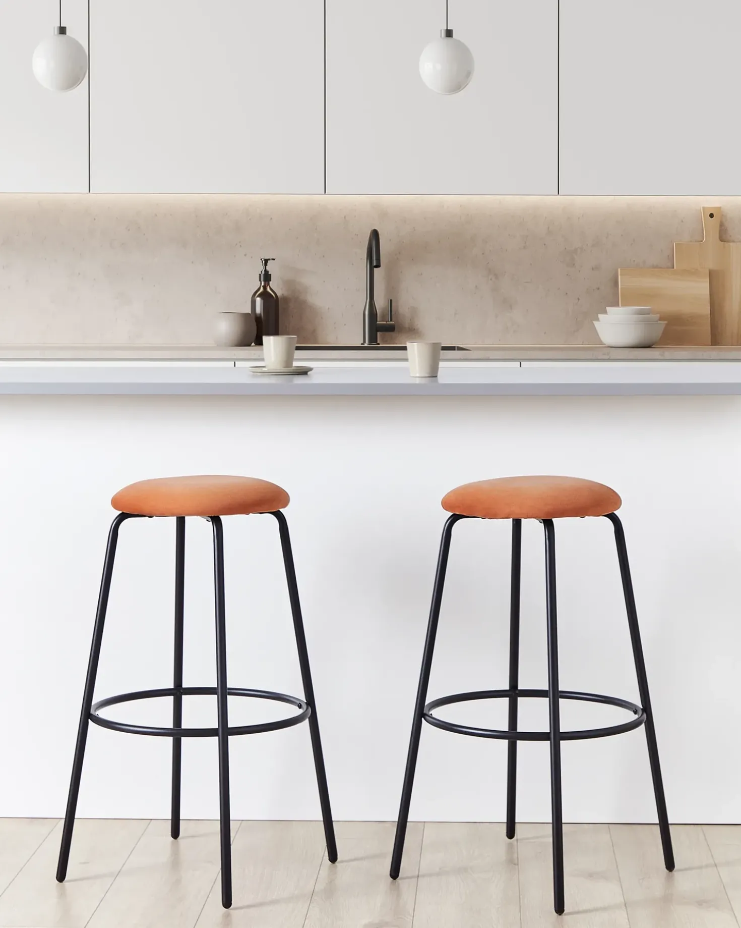 Set di 2 sgabelli da bar MORTON Velluto Arancione