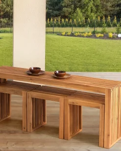 Clearance Beliani Set di 3 sgabelli da giardino BELLANO Legno d'acacia Marrone