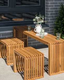 Clearance Beliani Set di 3 sgabelli da giardino BELLANO Legno d'acacia Marrone
