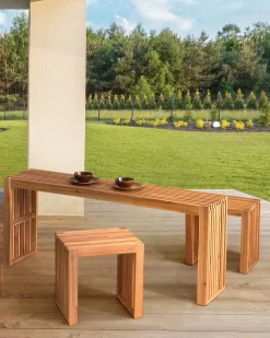 Clearance Beliani Set di 3 sgabelli da giardino BELLANO Legno d'acacia Marrone