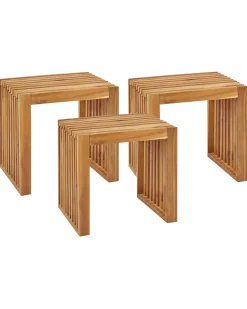 Clearance Beliani Set di 3 sgabelli da giardino BELLANO Legno d'acacia Marrone