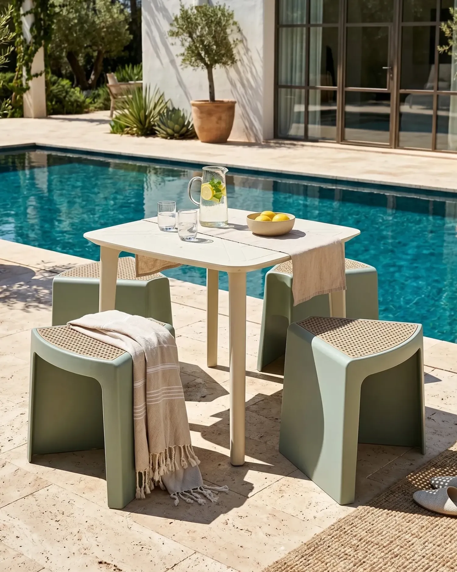 Best Beliani Set di 4 sgabelli da giardino EVROS Verde menta Marrone Verde