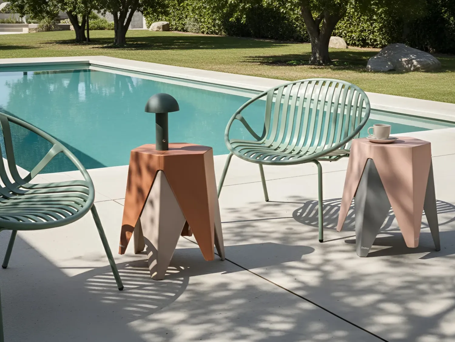 Discount Beliani Set di 4 sgabelli da giardino KARAVOS Multicolore Rosa Rosso Marrone Grigio Multicolore