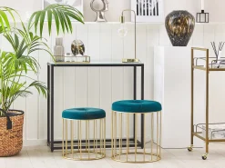 Sale Beliani Set di 2 sgabelli LUBBOCK Velluto Foglia di tè Oro Blu