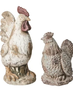 Clearance Beliani Set di 2 statue da giardino SPECCHIA Gallo Beige Bianco Beige