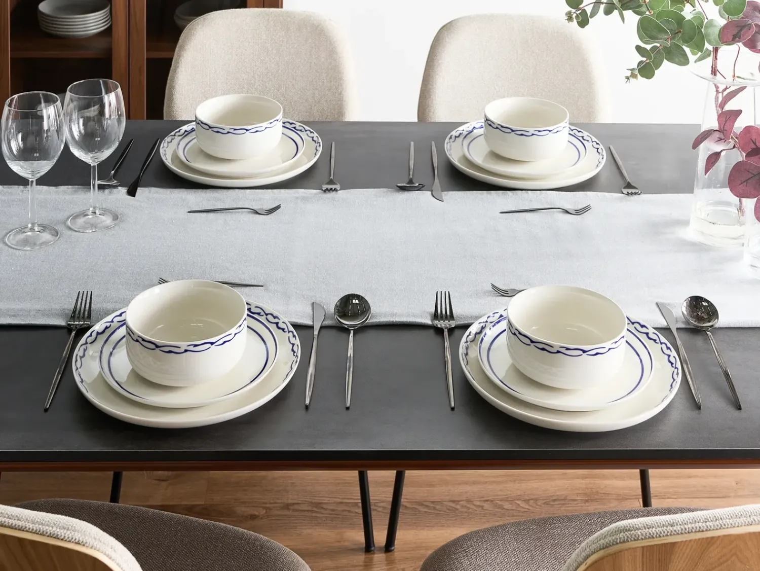 Clearance Beliani AMCHUR Porcellana Bianco/Blu Bianco Blu