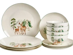 Discount Beliani Set di 12 stoviglie CHILI Porcellana Bianco Bianco Verde
