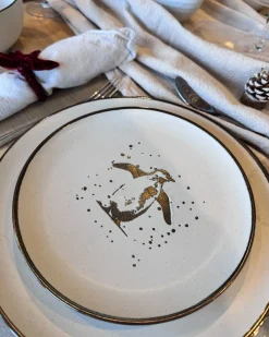 Best Beliani Set di 16 stoviglie CINNAMON Gres porcellanato Bianco sporco Bianco Marrone Oro