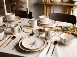 Online Beliani Set di 16 stoviglie CLOVES Gres porcellanato Bianco sporco Bianco Marrone