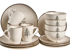 Online Beliani Set di 16 stoviglie CLOVES Gres porcellanato Bianco sporco Bianco Marrone