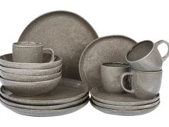 Hot Beliani Set di 16 stoviglie COSTMARY Gres porcellanato Grigio