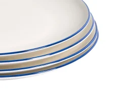 New Beliani Set di 12 stoviglie CUMIN Porcellana Bianco sporco/Blu Bianco Blu