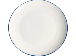 New Beliani Set di 12 stoviglie CUMIN Porcellana Bianco sporco/Blu Bianco Blu