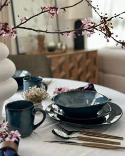 Hot Beliani Set di 16 stoviglie HAWTHORN Gres porcellanato Blu