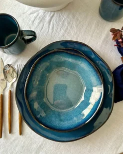 Hot Beliani Set di 16 stoviglie HAWTHORN Gres porcellanato Blu