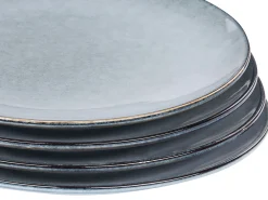 Discount Beliani Set di 16 stoviglie JUNIPER Gres porcellanato Azzurro Blu Marrone