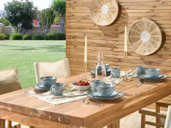 Discount Beliani Set di 16 stoviglie JUNIPER Gres porcellanato Azzurro Blu Marrone