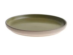 New Beliani Set di 16 stoviglie NUTMEG Gres porcellanato Beige/Verde Beige Verde