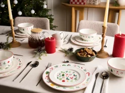 Outlet Beliani Set di 12 stoviglie SAFFRON Porcellana Bianco Bianco Rosso