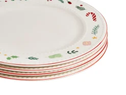 Outlet Beliani Set di 12 stoviglie SAFFRON Porcellana Bianco Bianco Rosso