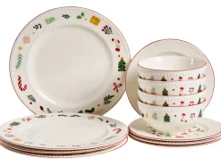 Outlet Beliani Set di 12 stoviglie SAFFRON Porcellana Bianco Bianco Rosso