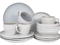 Discount Beliani Set di 16 stoviglie SESAME Gres porcellanato chiaro Grigio