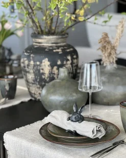 Sale Beliani Set di 16 stoviglie THYME Gres porcellanato Verde scuro Marrone Verde