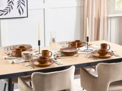 Online Beliani Set di 16 stoviglie TURMERIC Gres porcellanato dorato Marrone