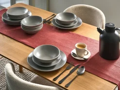 Outlet Beliani Set di 18 stoviglie VIVANI Gres porcellanato Grigio
