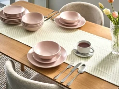 Best Beliani Set di 18 stoviglie VIVANI Gres porcellanato Rosa