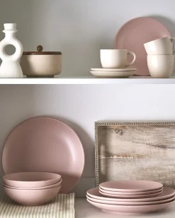 Best Beliani Set di 18 stoviglie VIVANI Gres porcellanato Rosa