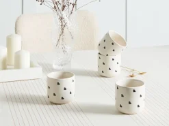 Discount Beliani Set di 4 tazze ANNISE Gres porcellanato Bianco sporco Bianco Nero